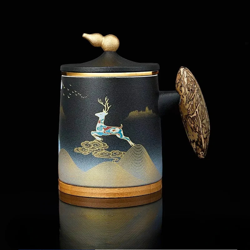 Ceramic Tea Filter Mug with Lid and Large Capacity for Home or Office