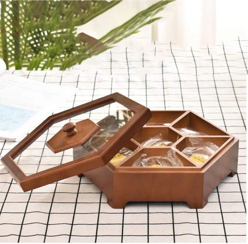 Wooden Food Storage Box With Lid for Candy, Biscuits, Nuts, and Snacks