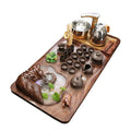Electric Wooden Tea Tray Set with Flowing Water and Ceramic Kung Fu Teaware