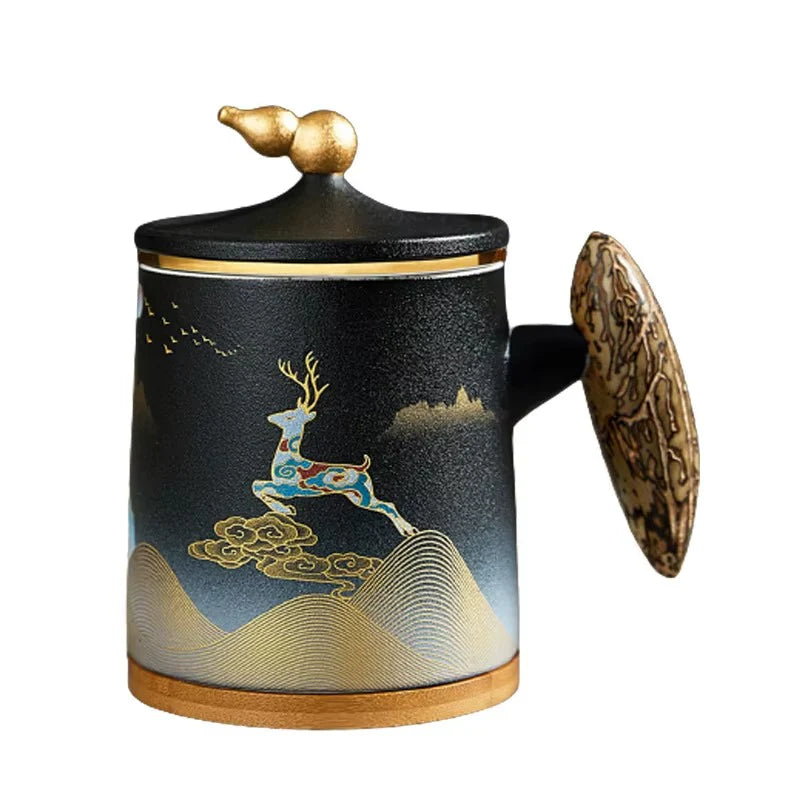 Ceramic Tea Filter Mug with Lid and Large Capacity for Home or Office
