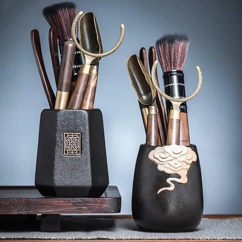 Wooden Tea Ceremony Tool Set with Tea Knife, Needle, and Accessories