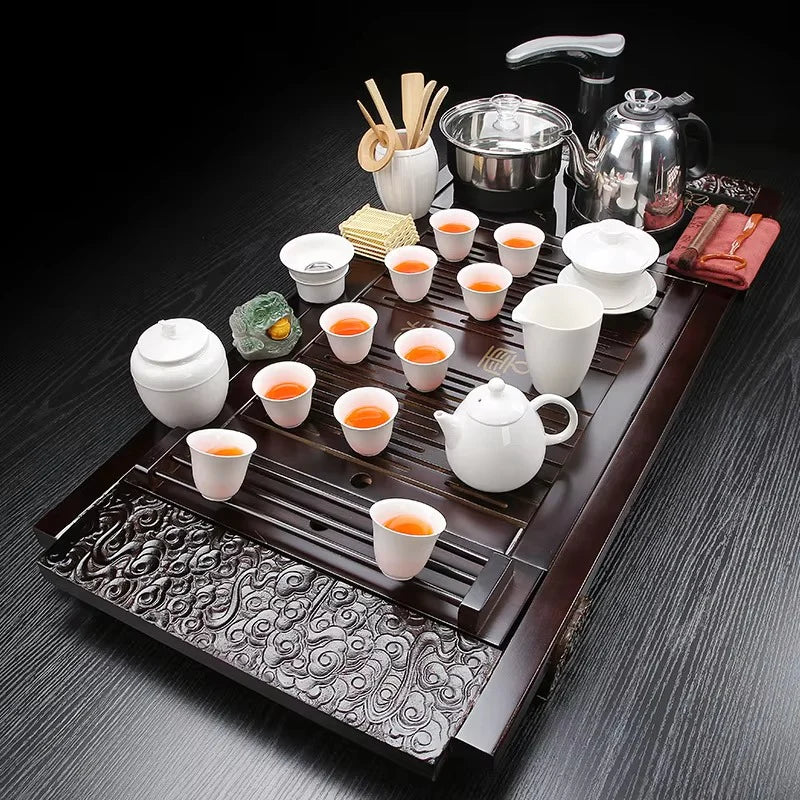 Premium Solid Wood Electric Tea Tray Set