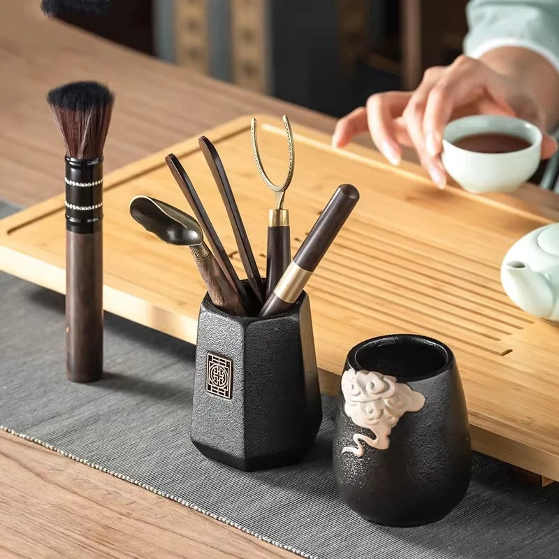 Wooden Tea Ceremony Tool Set with Tea Knife, Needle, and Accessories