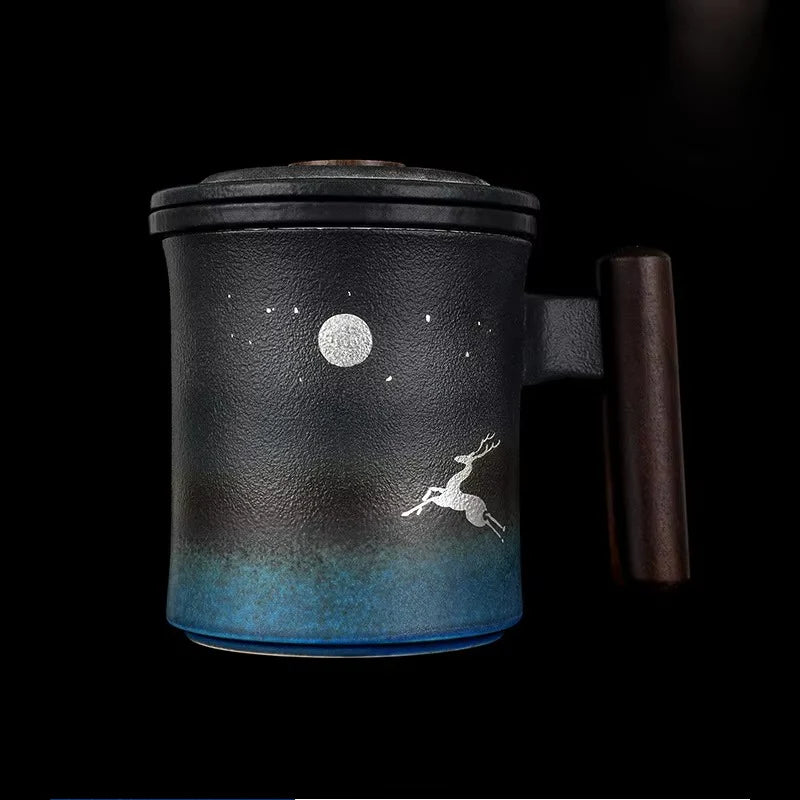Ceramic Tea Filter Mug with Lid and Large Capacity for Home or Office