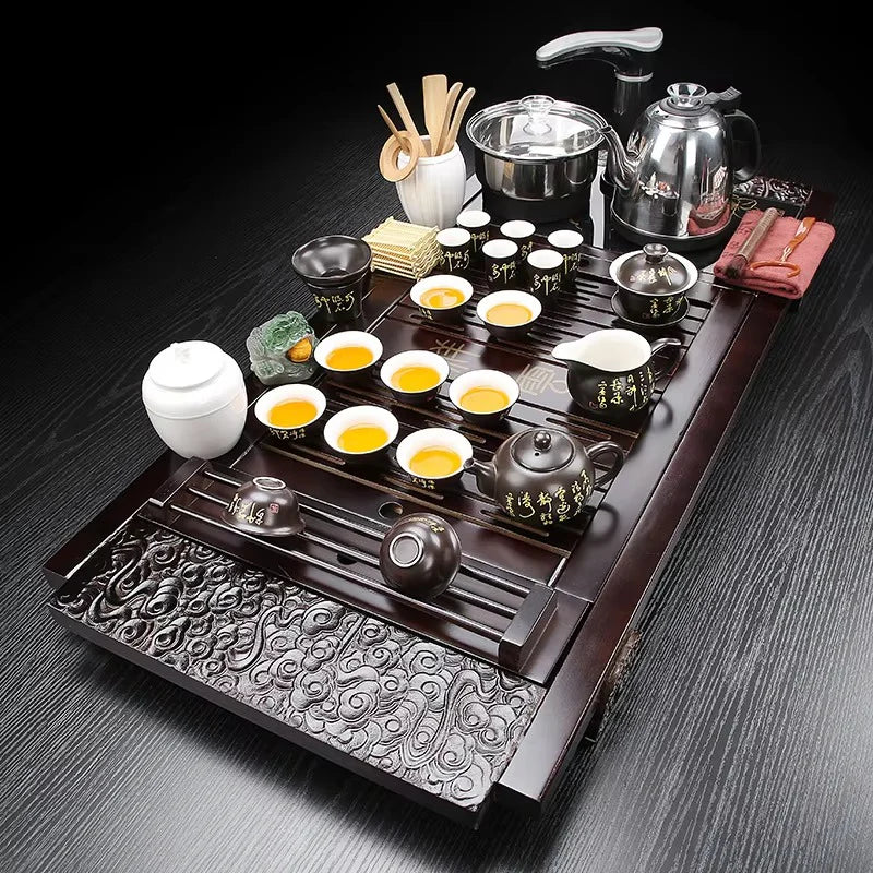 Premium Solid Wood Electric Tea Tray Set