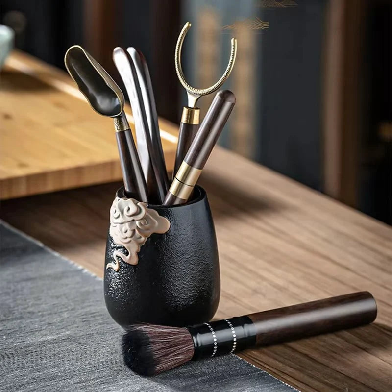 Wooden Tea Ceremony Tool Set with Tea Knife, Needle, and Accessories