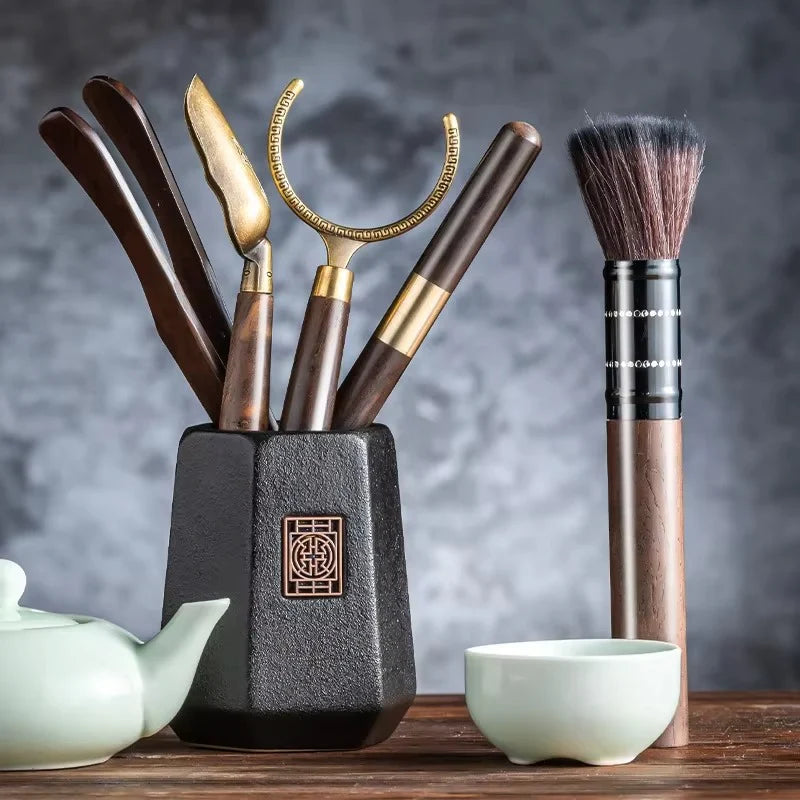 Wooden Tea Ceremony Tool Set with Tea Knife, Needle, and Accessories