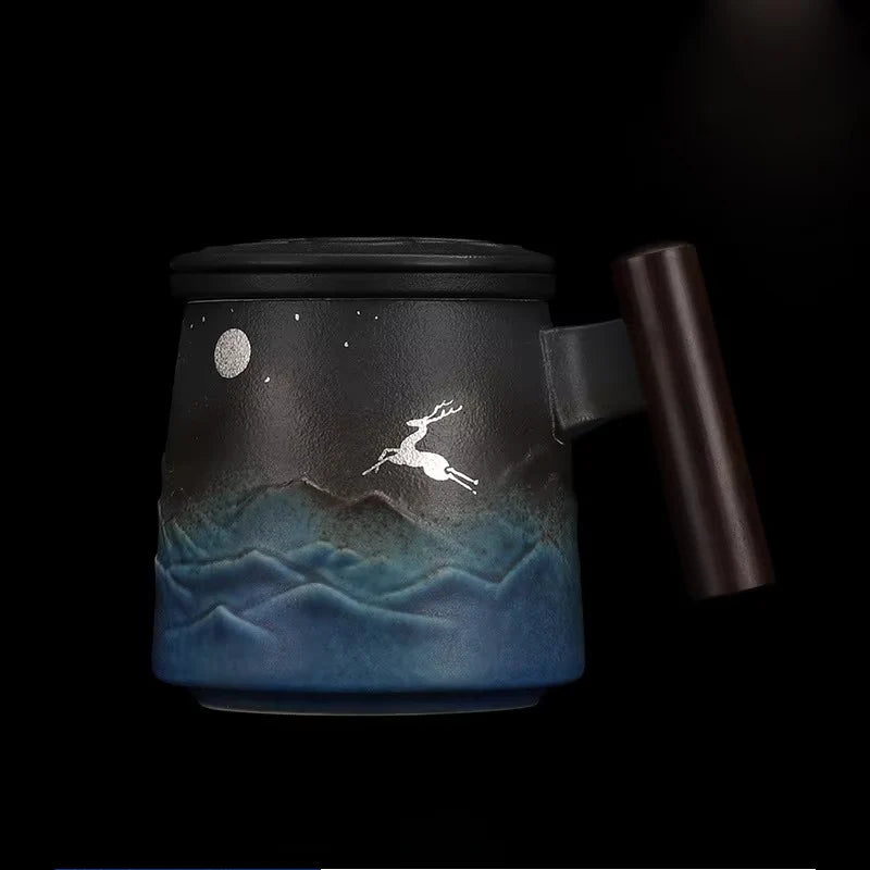 Ceramic Tea Filter Mug with Lid and Large Capacity for Home or Office
