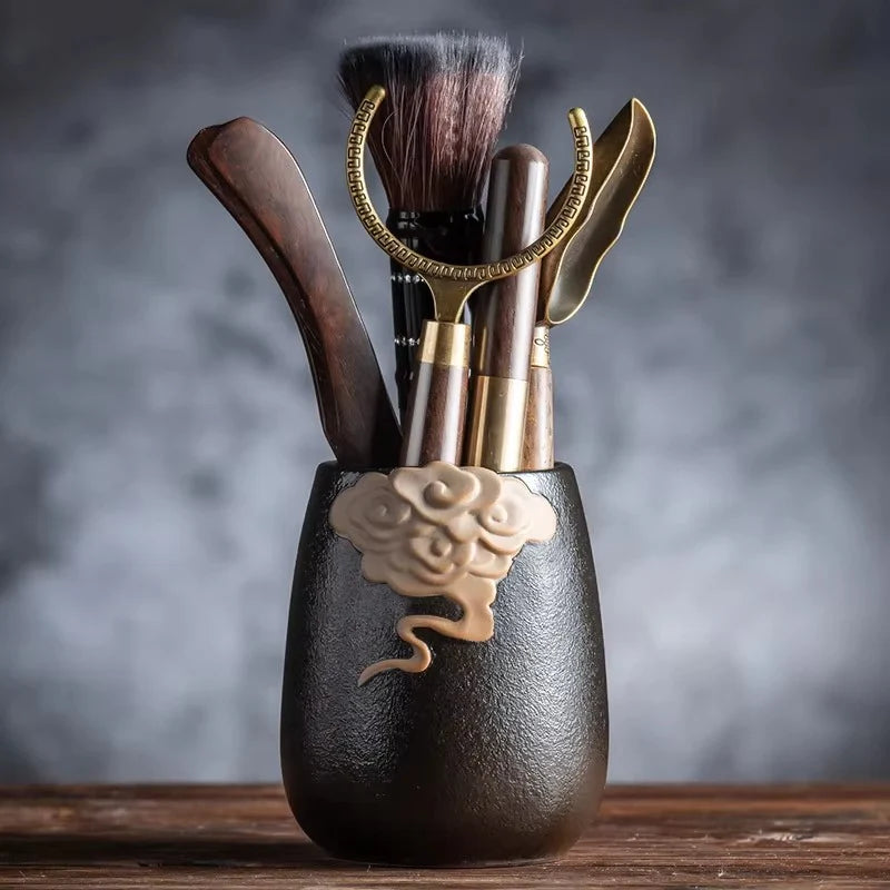 Wooden Tea Ceremony Tool Set with Tea Knife, Needle, and Accessories
