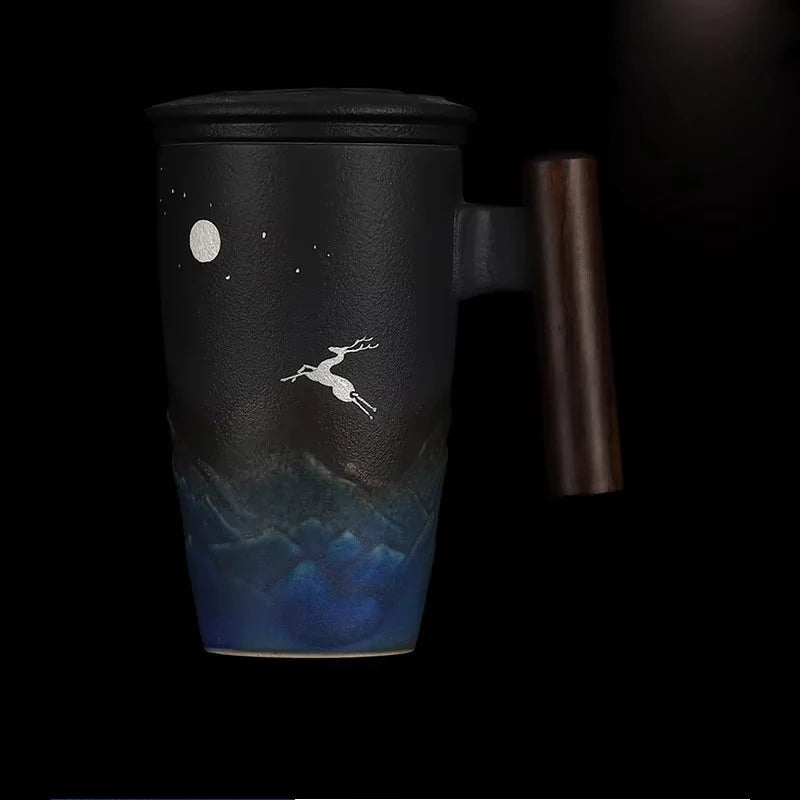 Ceramic Tea Filter Mug with Lid and Large Capacity for Home or Office
