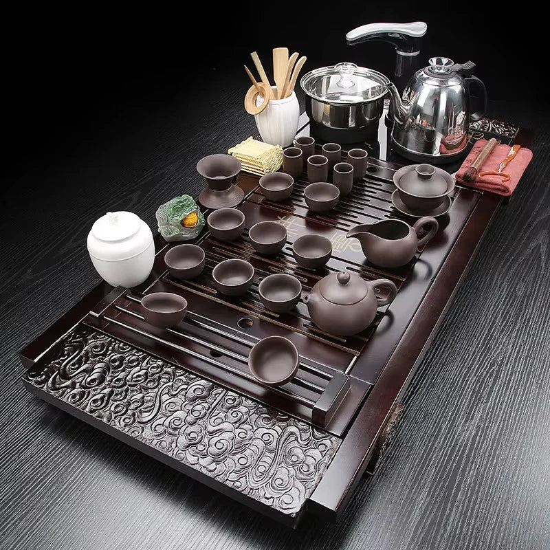 Premium Solid Wood Electric Tea Tray Set