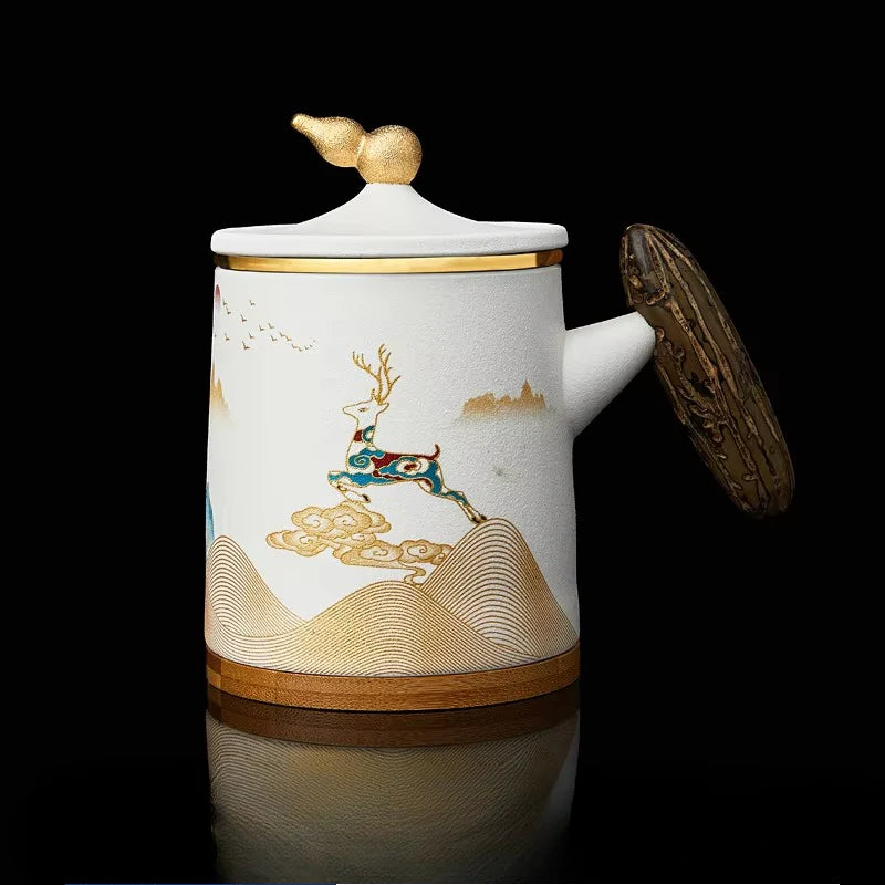 Ceramic Tea Filter Mug with Lid and Large Capacity for Home or Office