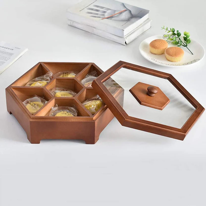 Wooden Food Storage Box With Lid for Candy, Biscuits, Nuts, and Snacks